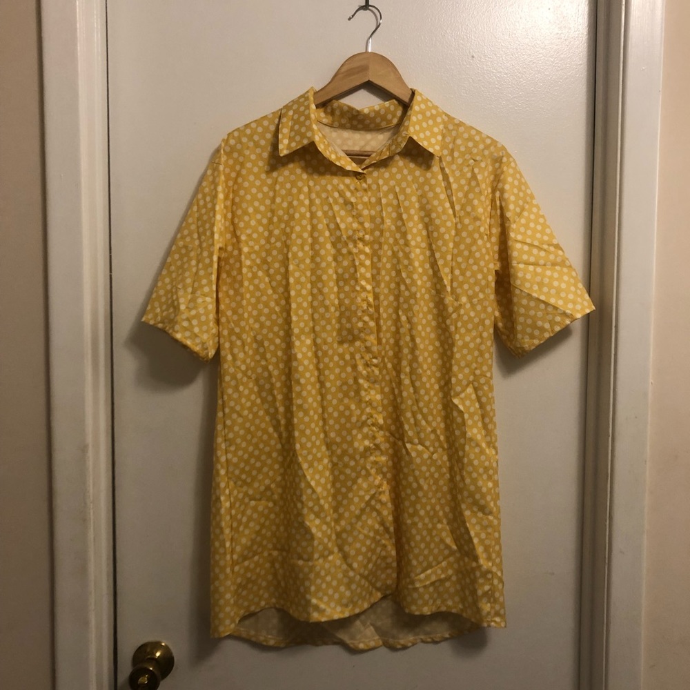 Fashion Concept WOMENS Mustard Yellow Button Down Short Sleeve Collard Blouse